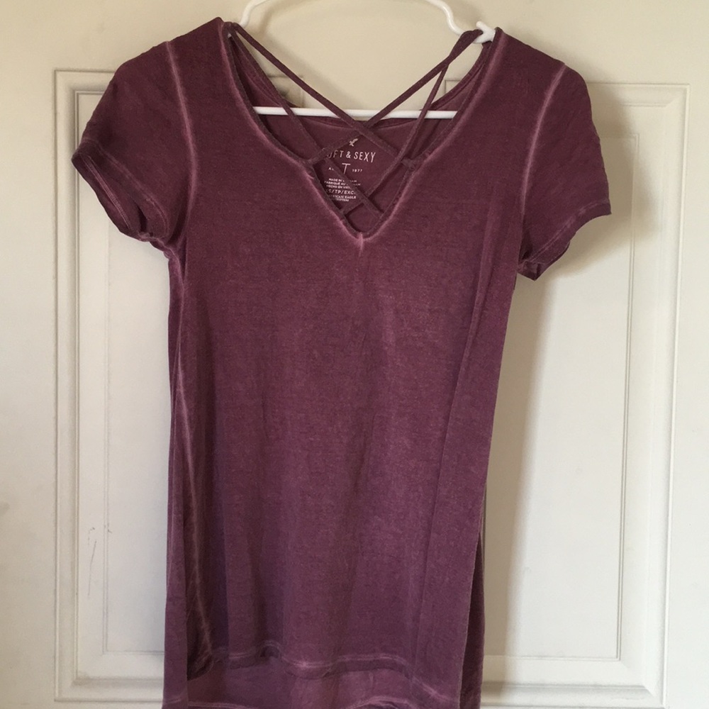 American Eagle Purple crisscross T-shirt